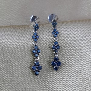 Boucles d'oreilles pendantes de luxe en argent 925, diamants naturels bleus rehaussés, faites à la main, bijoux fins, cadeau pour femme, 1,21 ct - Product Image 3