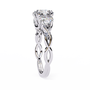 Bague de fiançailles torsadée en or jaune 14 carats avec trois pierres, diamant de laboratoire certifié IGI taille coussin 2 carats, cadeaux d'anniversaire et de mariage - Product Image 6