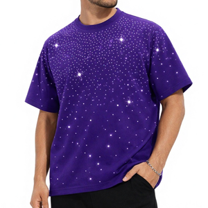 Camiseta Morada con Pedrería para Hombre, 100% Algodón, Estilo Casual Urbano, Oversize, Verano, Diseño Gráfico, Hip Hop - Product Image 1