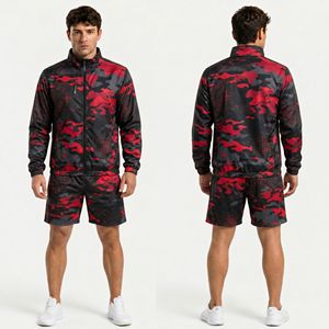 Navy Digital Camo Men Windbreaker Short Sets Lightweight Polyester Windproof <b>Hooded</b> Quick Dry Travel Windbreaker Short Sets - Product Image 2