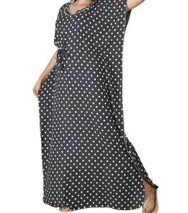 High Quality Women's <b>Kaftan</b> Polka Dot Maxi Abaya V Neck Loose Cotton Dress <b>Summer</b> Modest Daily Wear Short Sleeve Straight Hem - Product Image 3