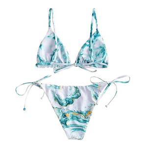 Ensemble bikini 2 pièces grande taille imprimé avec cordon de serrage, haut au design simple et paréo de plage imperméable à séchage rapide - Product Image 1