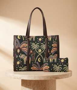 Woven Tote <b>Bag</b> Women Shoulder Handbag Pouch Set Palm <b>Tree</b> Pattern Daily Carry - Product Image 3