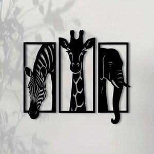 CIFbuy Set di decorazioni da parete in metallo, 3 pezzi, animali africani (zebra, giraffa, elefante), finitura verniciata a forno, decorazioni per la casa, per cappotti da donna - Product Image 2