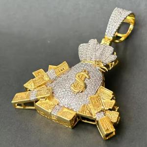 Colgante de Bolsa de Dinero Estilo Hip Hop Iced Out para Hombre con Acabado en Oro y Plata Rodiados, Diseño de Símbolo de Dólar y Piedras de Moissanita - Product Image 4