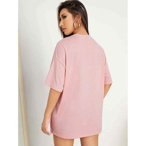 T-shirt ample à col rond et manches courtes pour femme, rose, couleur unie, imprimé numérique écologique, 100 % coton jersey, printemps - Product Image 1