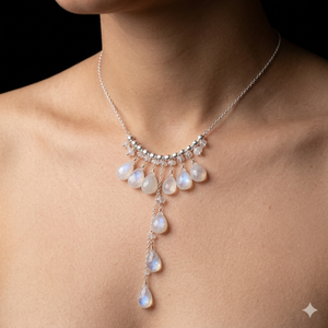 Natural <b>Rainbow</b> Moonstone Gemstone Beaded <b>Drop</b> Necklace 925 Sterling Silver Jewelry Gift December Birthstone Chain Bohemian - Product Image 5