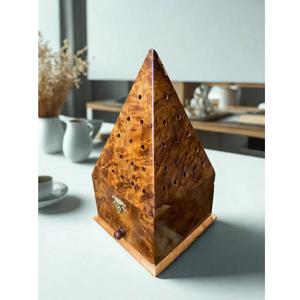 Handcrafted Natural Wooden Incense Burner Box With Hinged Lid Intricate Cutout Ventilation Pattern And Metal Inner Cup For Home - Product Image 5