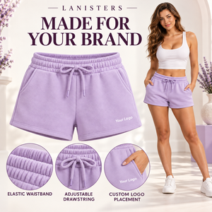 <b>Women</b> Cotton Fleece <b>Lounge</b> <b>Shorts</b> Elastic Drawstring Waist Side Pockets Curved Hem Regular Fit Quick Dry Eco-Friendly Breathable - Product Image 6