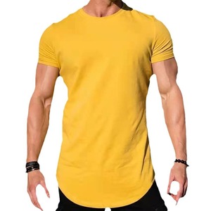 T-shirt à manches courtes pour homme, vert olive, coupe ajustée, col rond, couleur unie, décontracté, en coton tricoté respirant, vêtements de sport - Product Image 2