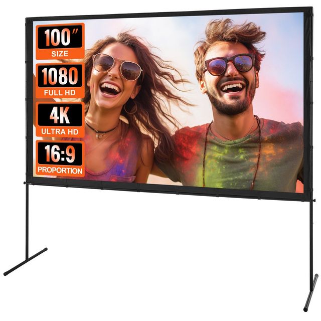 100-Inch 16:9 4K 1080 HD Outdoor Movie Projector Screen Stand Flat Feet Wrinkle-Free High-Definition Projection Bar Style