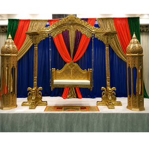 Sangeet Stage <b>Swing</b> with Moroccan Lamps Royal Wedding Stage Jhula with Lamps Golden Metal Stage <b>Swing</b> Trending Mehendi Set - Product Image 1