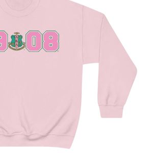 Light Pink Crewneck Sweatshirt with Pink and <b>Green</b> 1908 Graphic Print Long Sleeve Cotton Fleece Casual Women's Pullover Top - Product Image 3