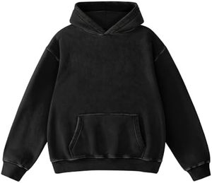 Sudadera con Capucha Negra para Hombre, Corte Holgado, Algodón French Terry, Color Sólido, con Bolsillo, Manga Regular, para Otoño - Product Image 1