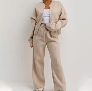 Women's 100% Cotton Track Suit Custom Casual Plain Color Street Wear Adult Sweat Suit - Product Image 1