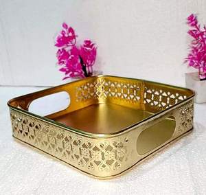 Bandeja metálica, bandeja dorada, bandeja cortada con láser, bandeja para Ramadán, bandeja para Eid, bandeja de decoración árabe, bandeja de lujo, bandeja para hotel - Product Image 5
