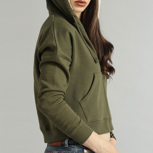 Hot Custom Logo Women's Pink <b>Cropped</b> Hooded Hoodie Raw Hem 100% Cotton Fleece <b>Zip</b>-<b>Up</b> Sweatshirt Drop Shoulder Plain Solid Badge - Product Image 5