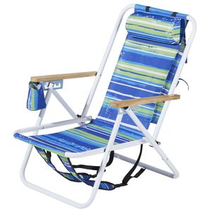Juego de 2 Sillas de Playa Plegables Resistentes para Adultos, 4 Posiciones, Portátiles, Tipo Mochila, con Reposacabezas y Portavasos de Madera - Product Image 6