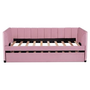 Divano letto imbottito a due dimensioni con schienale dal Design ergonomico e letto rosa con fondina a rotelle - Product Image 3