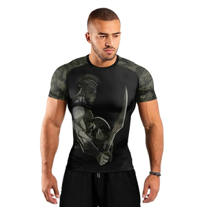 T-shirts de compression à manches courtes en Spandex et Polyester, design camouflage, pour le grappling, équipement de combat, rashguard sur mesure de qualité supérieure - Product Image 2