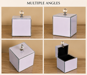 Lilac Glass Jewelry Storage Box <b>with</b> <b>Crystal</b> Knob <b>Mirrored</b> Edges Glossy Finish Decorative Keepsake and Vanity Organizer - Product Image 4