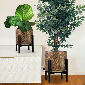 Harvest Land Plant <b>Pots</b> with Stand, Set of 2 <b>Large</b> Modern Planters Metal Tall Handmade Flower <b>Pots</b> with Drainage Holes Planter - Product Image 5