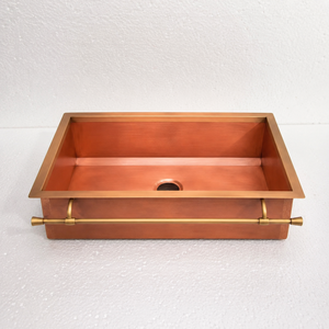 Handmade Pure Copper Farmhouse <b>Kitchen</b> Sink with Brass Front Rail <b>Apron</b> Front Single Bowl Copper <b>Kitchen</b> Sink Luxury Wash Basin - Product Image 3