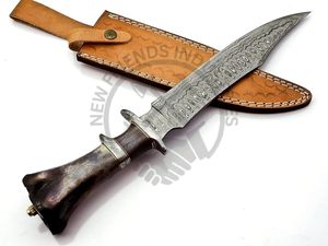 Cuchillo de hoja fija forjado a mano de acero de Damasco, tipo Bowie, con mango de hueso de color OEM y guardacuchillo de latón, cuchillo táctico para exteriores de alta durabilidad. - Product Image 3