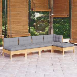 Ensemble de salon de jardin en bois de pin massif gris avec tissu 100% polyester, meubles d'extérieur durables - Product Image 1