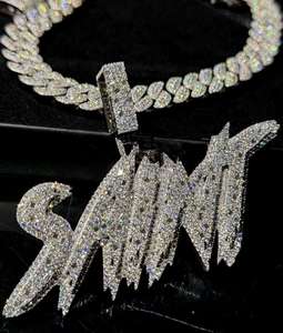 <b>Iced</b> <b>Out</b> Letter Pendant Necklace Cuban Link <b>Chain</b> Zircon Inlay Gold Plated Hip Hop Jewelry for Men Women - Product Image 3