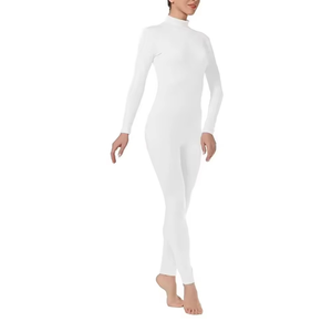 Mono de punto de nailon y elastano transpirable de manga larga con cuello alto y cintura alta ajustado para mujer, color blanco - Product Image 3