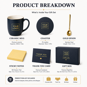 Set de Regalo Personalizado <span class=keywords><strong>para</strong></span> la Oficina con Taza de Cerámica, Posavasos, Cuchara Dorada, Notas Adhesivas, Tarjeta de Agradecimiento y Caja de Regalo <span class=keywords><strong>para</strong></span> Empleados Corporativos - Product Image 4
