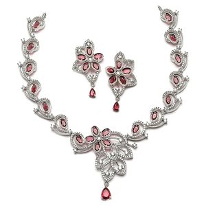 Conjunto de Collar y Pendientes Clásicos para Mujer, de Aleación de Zinc con Baño de Rodio, Joyería de Moda para Bodas, Certificado por Terceros - Product Image 1