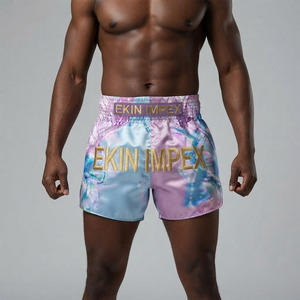 Pantalones Cortos de Muay Thai con Diseño Dividido y Bordado en Oro Personalizado |   Pantalones Cortos de Kickboxing de Satén Pastel de Dos Tonos Premium |   Profesional Femenino MM - Product Image 3