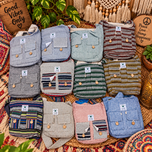 Striped Hemp Shoulder Bag With Button Closure Bohemian Style Cotton Lining Single Strap All Seasons Daily Use - Product Image 6