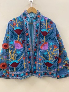 Hand Embroidered Ethnic <b>Velvet</b> <b>Jacket</b> <b>Women</b> Bohemian Winter Short Coat Artistic Fashion Outerwear Statement Piece - Product Image 3