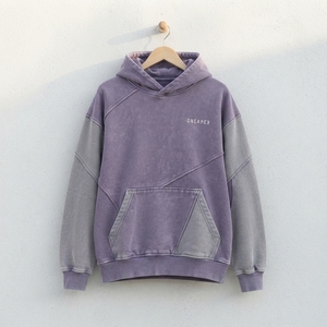เสื้อฮู้ดดี้โอเวอร์ไซส์สีลาเวนเดอร์แบบคัลเลอร์บล็อกสำหรับผู้ชาย  แบบสองสี  ทรงโค้ง  มีกระเป๋าจิงโจ้ - Product Image 4