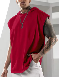 Débardeurs de sport à capuche pour hommes, avec cordon de serrage, pour l'été, musculation, coupe musclée, sans manches, pour la gym - Product Image 1