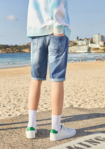 Pantalones Cortos de Mezclilla Elásticos de Algodón para Hombre, Novedad de Primavera, Corte Slim, Lavado Personalizado, Cintura Media, Tejido de Punto, Casuales para Verano, Venta al por Mayor - Product Image 4