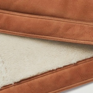 Men's Brown <b>Suede</b> Leather <b>Jacket</b> With Faux Fur Collar Button Front Two Pockets Workwear Style Winter Outwear - Product Image 4