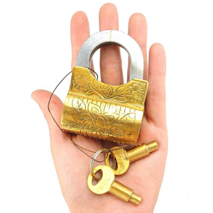 Decorative Solid Brass <b>Padlock</b> Vintage Style Engraved Lock with Keys Heavy Duty Traditional Metal Security Lock for Home Office - Product Image 4