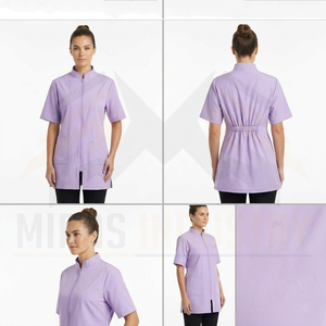 Blouses de travail pour femmes, lavande, manches courtes, avec poches avant et fermeture éclair, confortables - Product Image 6
