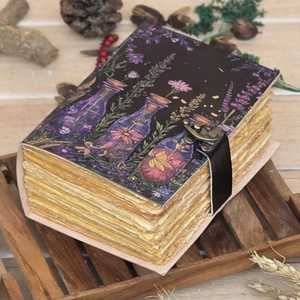 Handmade Floral Cottagecore Grimoire with Potion Bottles <b>blank</b> spell <b>book</b> of shadows leather journal - Product Image 4