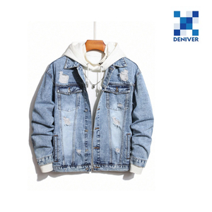 เสื้อเชิ้ตลำลองสำหรับผู้ชายทรงปกติแขนยาวผ้าฝ้าย100% ผ้าเดมินแจ็กเก็ตผ้ายืดสีฟ้าฉีกกางเกงยีนส์สไตล์ตามสั่ง - Product Image 5