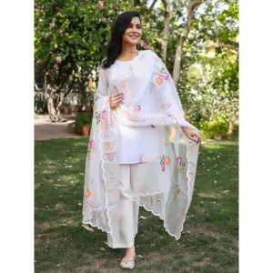 Nouvelle Arrivée 2026 Salwar Kameez en Pur Coton Coupe Ajustée pour Femmes Indiennes et Pakistanaises, Tenue de Fête avec Broderie de Perles Véritables, Blanc - Product Image 6