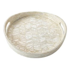 Plateau de service artisanal en nacre incrustée, plat décoratif durable pour un rangement éco-chic - Product Image 1