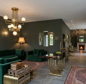 Luxury <b>Gold</b> 304 Stainless Steel <b>Console</b> Coffee <b>Table</b> with Black Glass Top Modern U-Shaped Metal Frame Design - Product Image 3