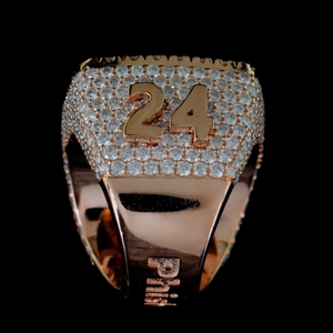 Rose <b>Gold</b> Unisex <b>Cocktail</b> <b>Ring</b> with Moissanite Prong Setting Number 24 Hiphop Style 925 Silver Rhodium Plated GRA Certified - Product Image 2