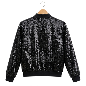 Cosh International Custom <b>Sequined</b> Bomber <b>Jacket</b> Women's Autumn Zipper Closure Left Chest Logo Placement Full Sleeve Polyester - Product Image 3
