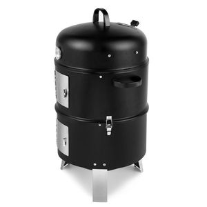 Heavy-Duty Double Layer Round BBQ Grill Black Vertical Steel Charcoal Smoker for Outdoor Cooking - Product Image 3